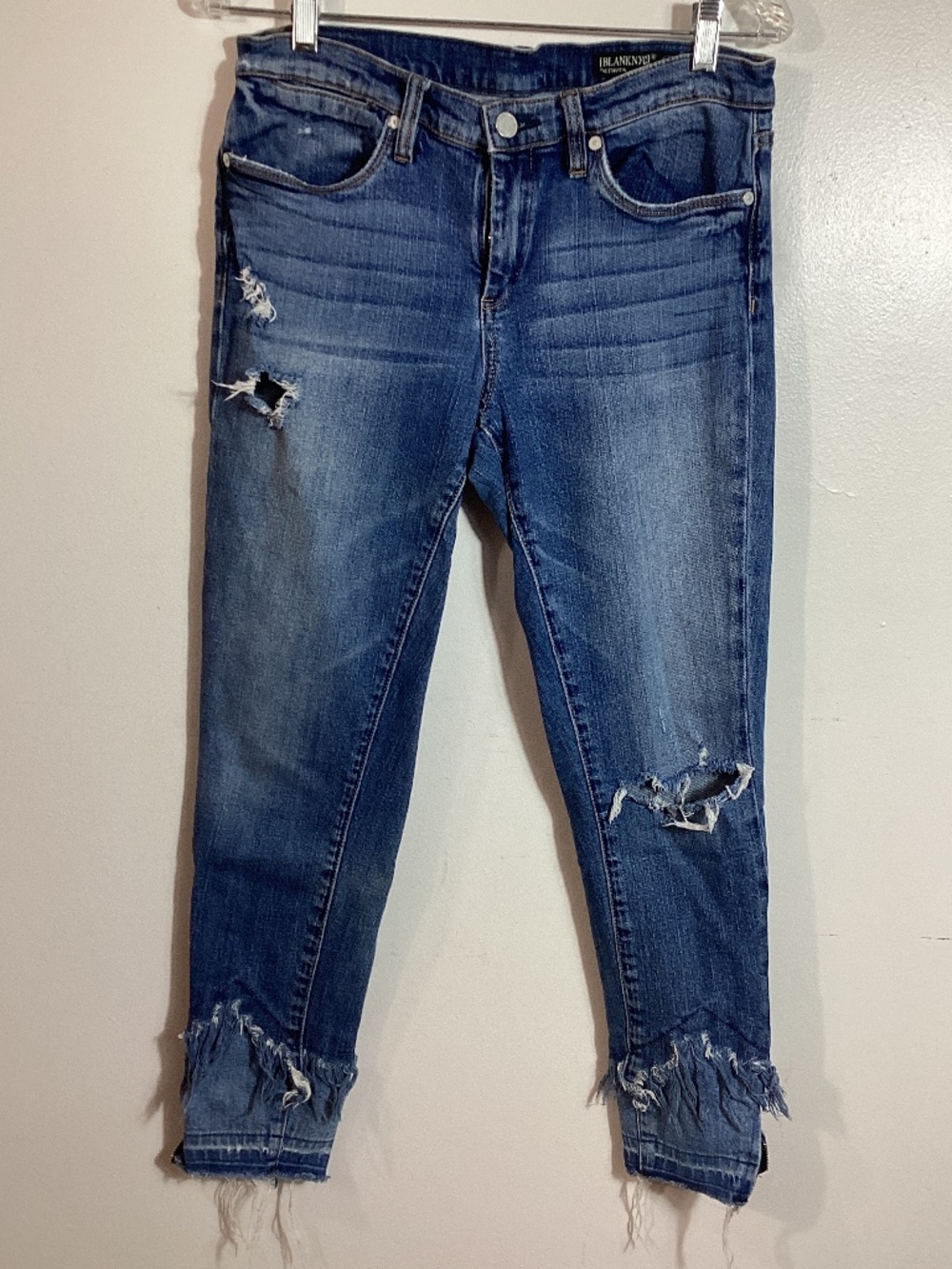 Blank NYC The Stanton Crop Frayed Zip Ankle Blue Skinny Jeans Women’s Size 29